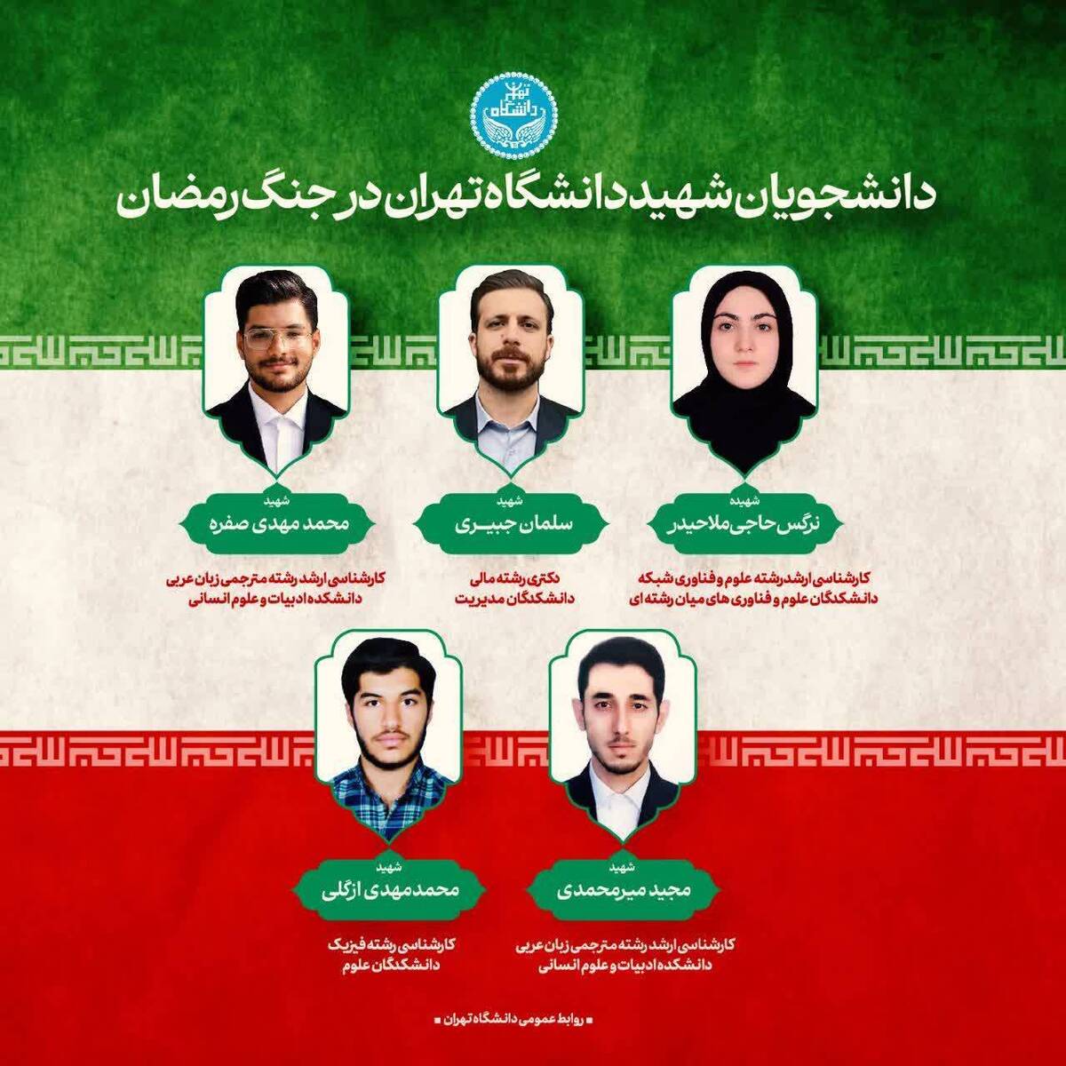 پیام تسلیت رئیس دانشگاه تهران در پی شهادت پنج تن از دانشجویان دانشگاه