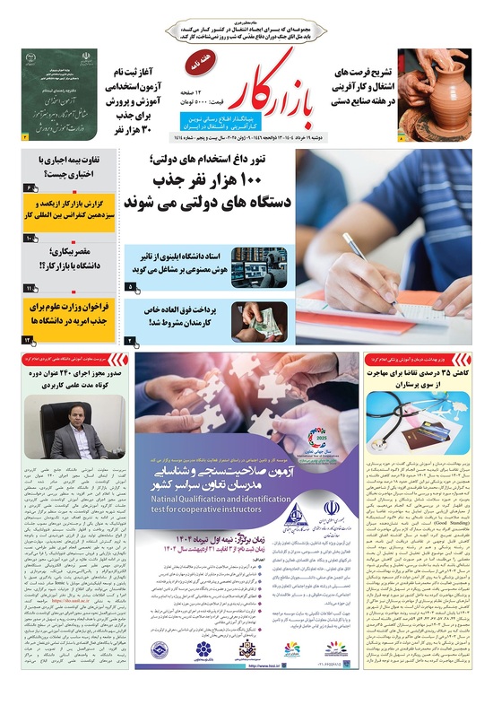 هفته نامه شماره 1414 نشریه بازارکار